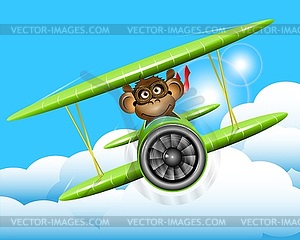 Monkey on plane - vector clipart