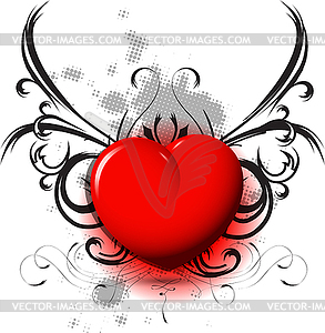 Red heart on black pattern - vector clipart