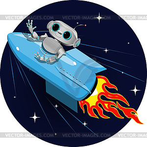 Robot on space rocket - vector clip art