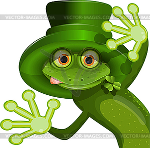 Green frog wearing hat of Saint Patrick - vector clipart