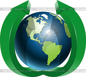 Globe and two green arrows top - royalty-free vector clipart