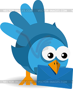 Blue bird with blue envelope - color vector clipart