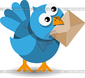 Blue bird with paper envelope - vector image
