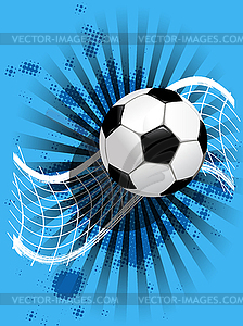 Футбольный мяч и сетка на синем - цветной векторный клипарт