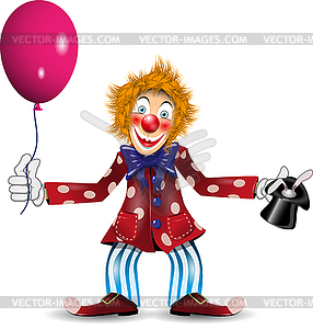 Cheerful clown with rabbit in hat - vector image