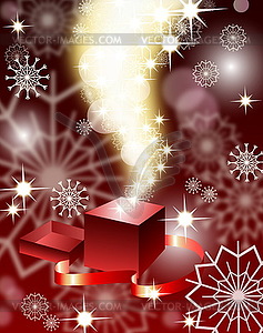 Christmas background with magic open gift box , - vector image