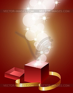 Open magic gift box with fly stars, - vector image