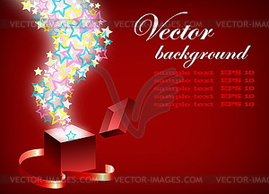 Open magic gift box with fly stars, - vector clipart