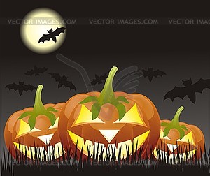 Halloween pumpkins, Jack of Lantern on night - vector clipart