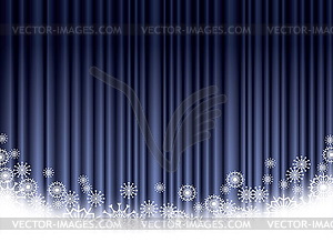 Christmas blue curtain background with snowflakes, - vector image