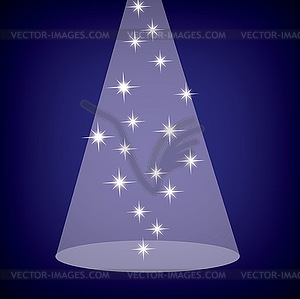 Stage spotlight with stars on blue, - vector clipart