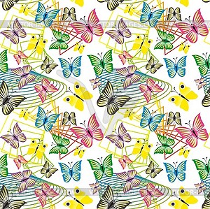 Seamless pattern with colorful butterflies, - vector clipart