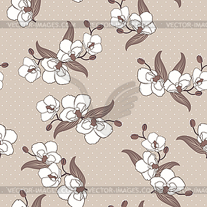 Seamless wallpaper with orchid flowers - vector image