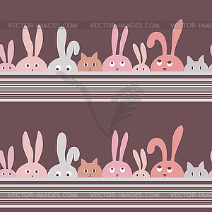 Background with rabbits and kittens - vector image