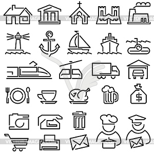 Set of outline icons - white & black vector clipart