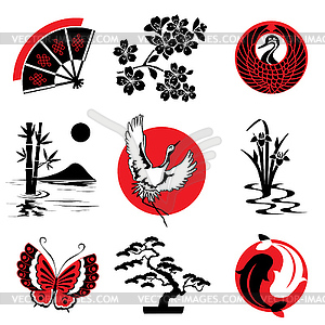 Японские элементы дизайна - векторное изображение EPS