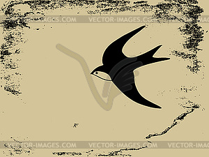 Swallow silhouette on grunge background, - vector image