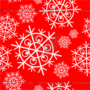 Seamless red background with snowflakes - vector clip art