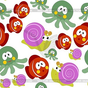 Seamless texture of snails and octopuses - vector image