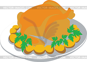 Chiken at plate - vector clipart