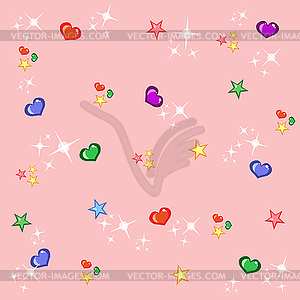 Pink princess background with hearts and stars - vector image