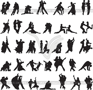 Set of silhouettes of couples dancing tango - vector clip art