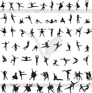 Набор силуэты балерин - иллюстрация в векторном формате