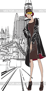 Sketch girl Englis woman - vector clip art