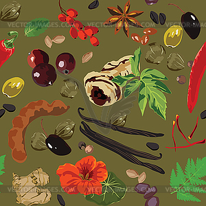 Seamless background with spices - vector clip art