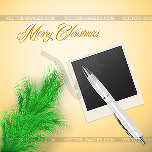 Pine Tree Branch and Photo frame - color vector clipart