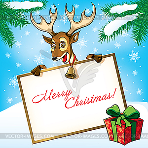 Christmas Deer with gift. Greeting card - royalty-free vector clipart