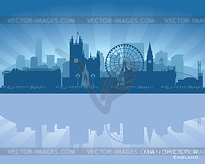 Manchester, England skyline with reflection in water - vector image