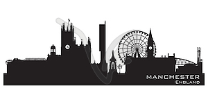 Manchester, England skyline. Detailed silhouette - vector clipart