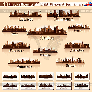 City skyline set. 10 cities of Great Britain  - vector image