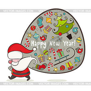 Santa Claus and bag with gifts - vector clip art