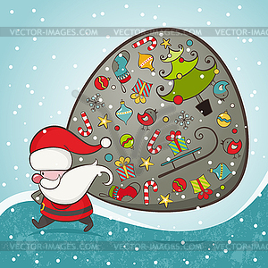 Santa Claus and bag with gifts - vector clipart