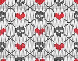 Knitted pattern with skulls - vector image