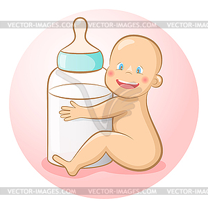 Baby with bottle - vector clipart