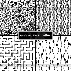 Set of four monochrome geometrical patterns - vector image