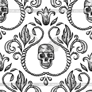 Vintage seamless ornament with skull - royalty-free vector clipart