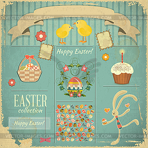 Retro Card with Easter Set - vector image