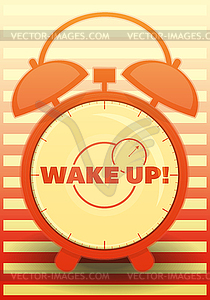 Orange Alarm Clock with text: Wake up! - vector clip art