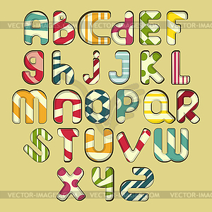 Multicolored striped alphabet - vector image