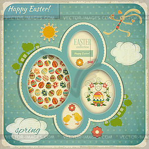 Retro Vintage Card with Easter Set - vector clipart