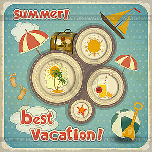 Летние каникулы карты в винтажном стиле - цветной векторный клипарт