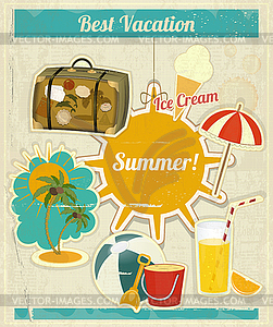 Summer Vacation Card in Vintage Retro Style - stock vector clipart