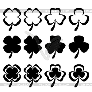 Shamrock silhouette leaves - white & black vector clipart