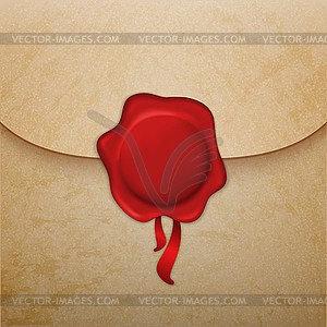 Aged paper envelope background with wax seal - vector clip art
