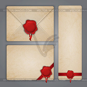 Aged paper envelope with wax seal - royalty-free vector clipart