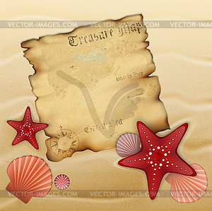 Old treasure map on sand - vector EPS clipart